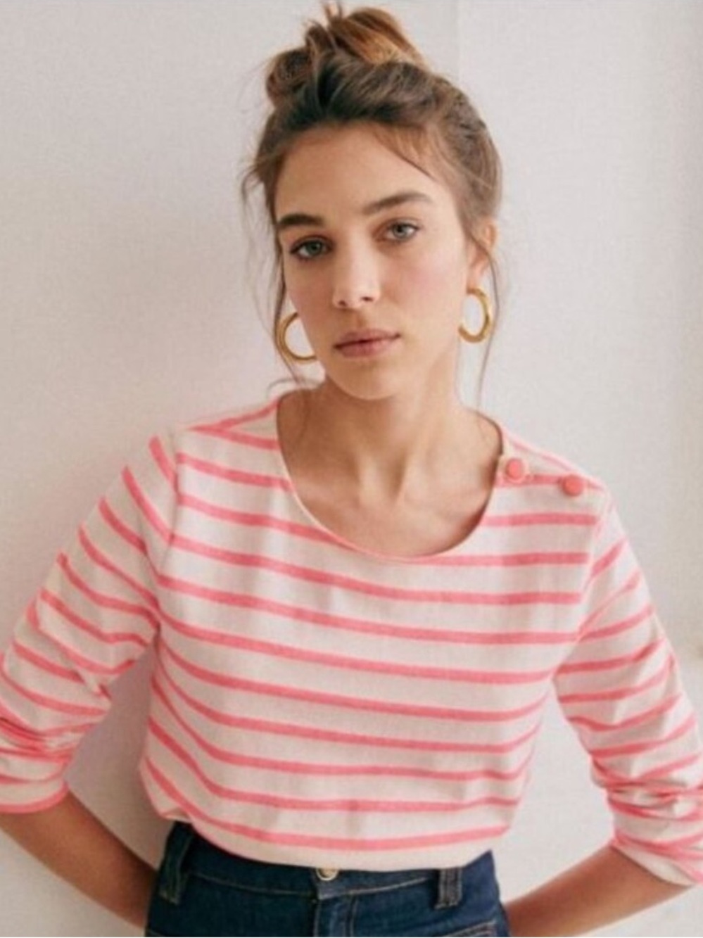 NWT Sezane Colette Mariniere Long Sleeve Striped in Rose Pink